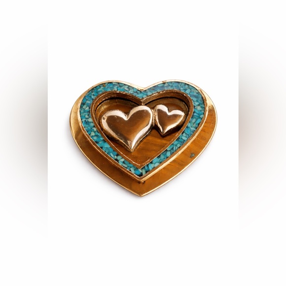 Western Heart Belt Buckle Turquoise Inlay 2.25” 🤎 Fits 1.25” Slim Belt - Picture 2 of 4